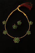 Emerald Green Floral Choker Set – Necklace + Earrings