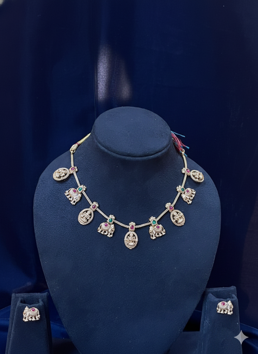 Antique Gold Temple Necklace Set – Lakshmi & Elephant Motifs