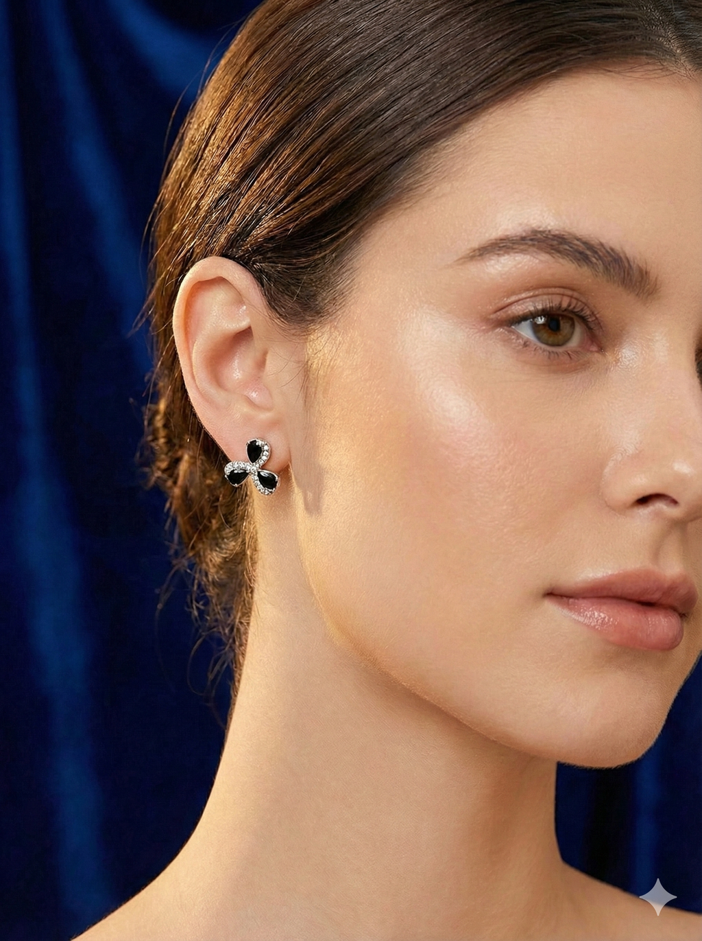 Silver Petal Crystal Stud Earrings