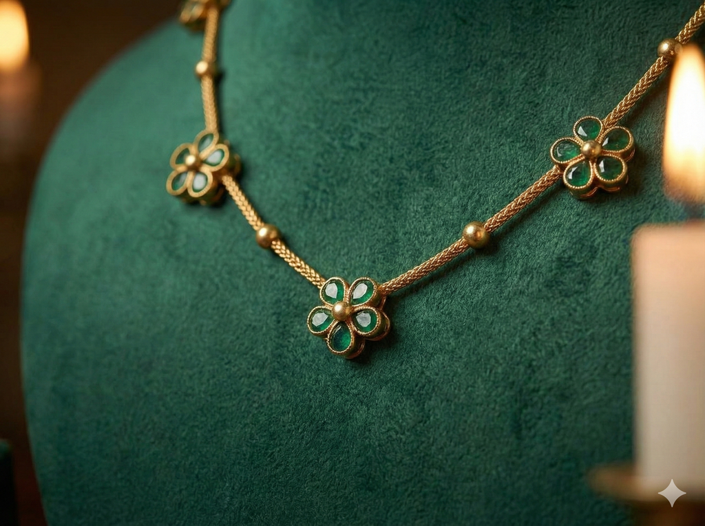 Emerald Green Floral Choker Set – Necklace + Earrings