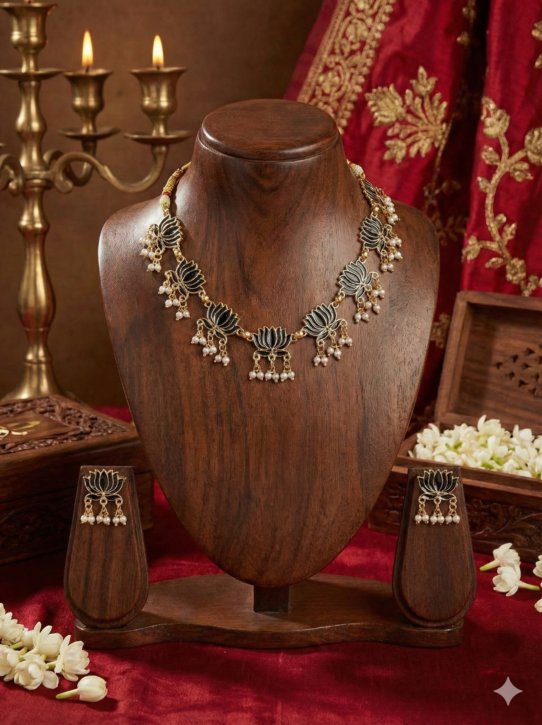 Black Lotus Outline Necklace Set