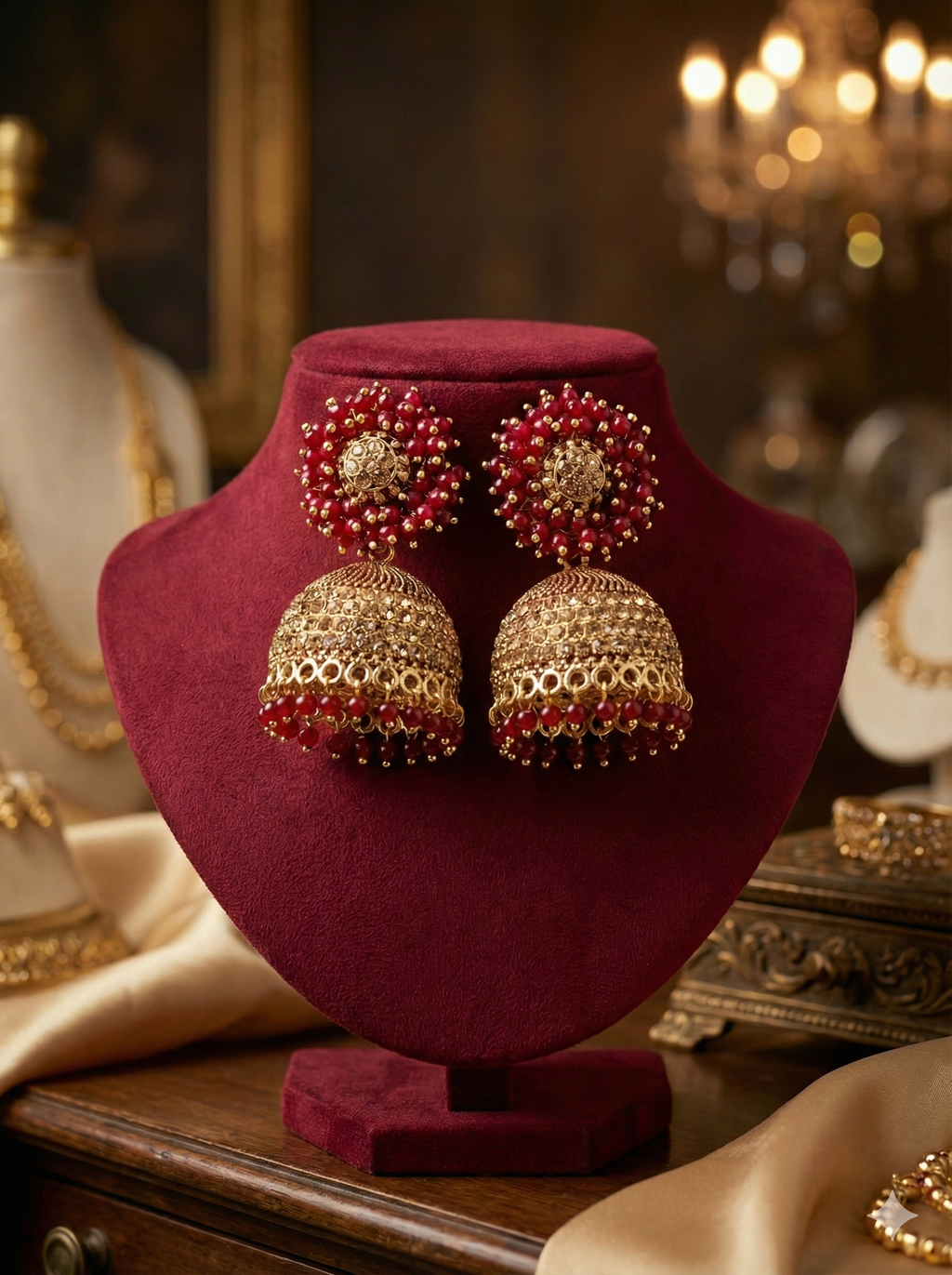 Floral Cluster Stone Jhumkas – Premium Collection