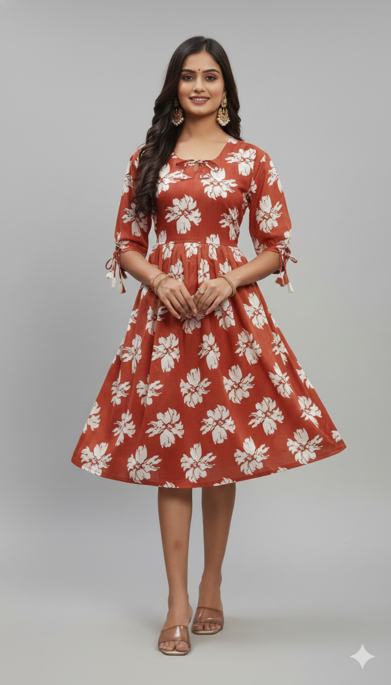 Floral Two-Tone Balloon Sleeve Top