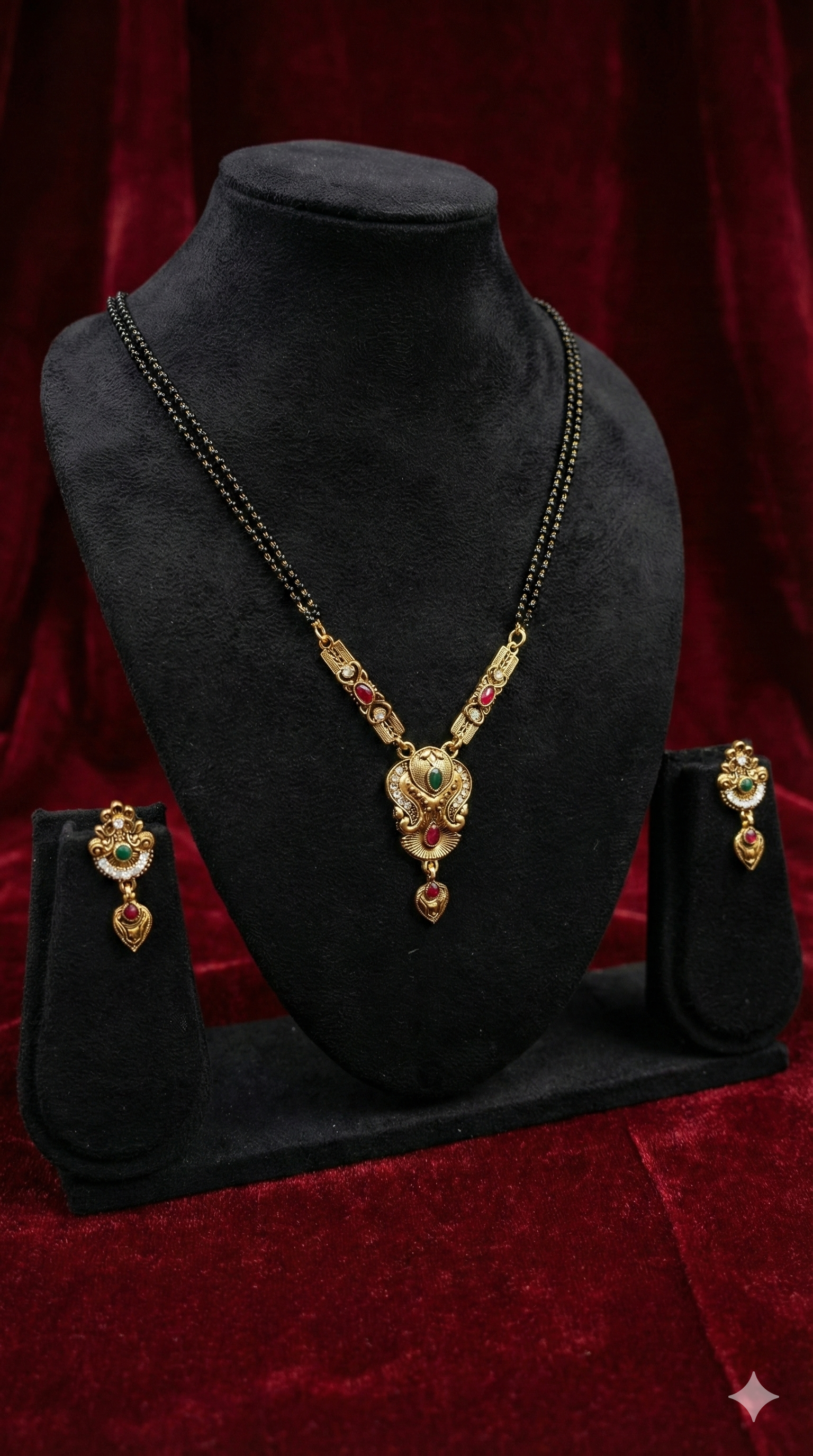 Temple Inspired Ruby & Emerald Mangal Sutra Set