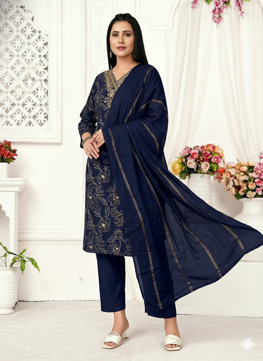 Bloom Embroidered Kurti Set