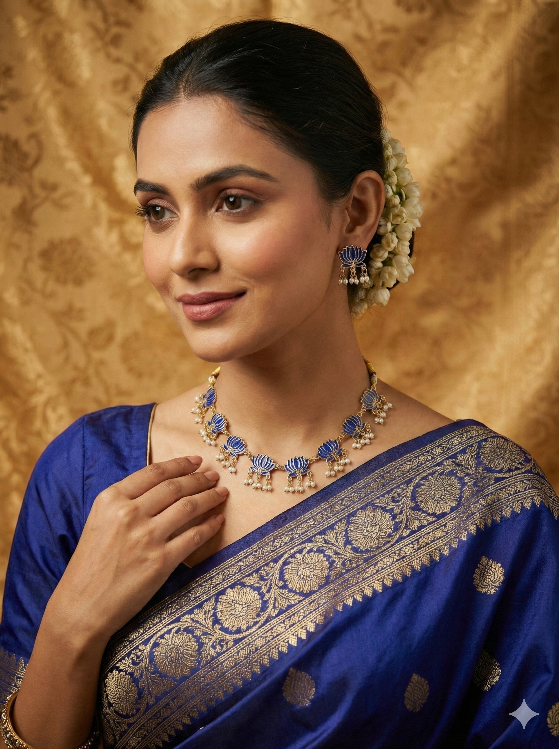 Royal Blue Lotus Enamel Necklace Set