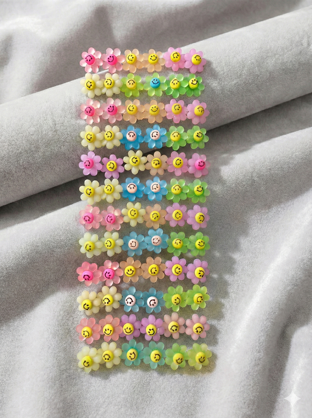 Korean Smiley Flower Stud Earrings – Set of 6 Pairs ( 6 Colors) 🌈