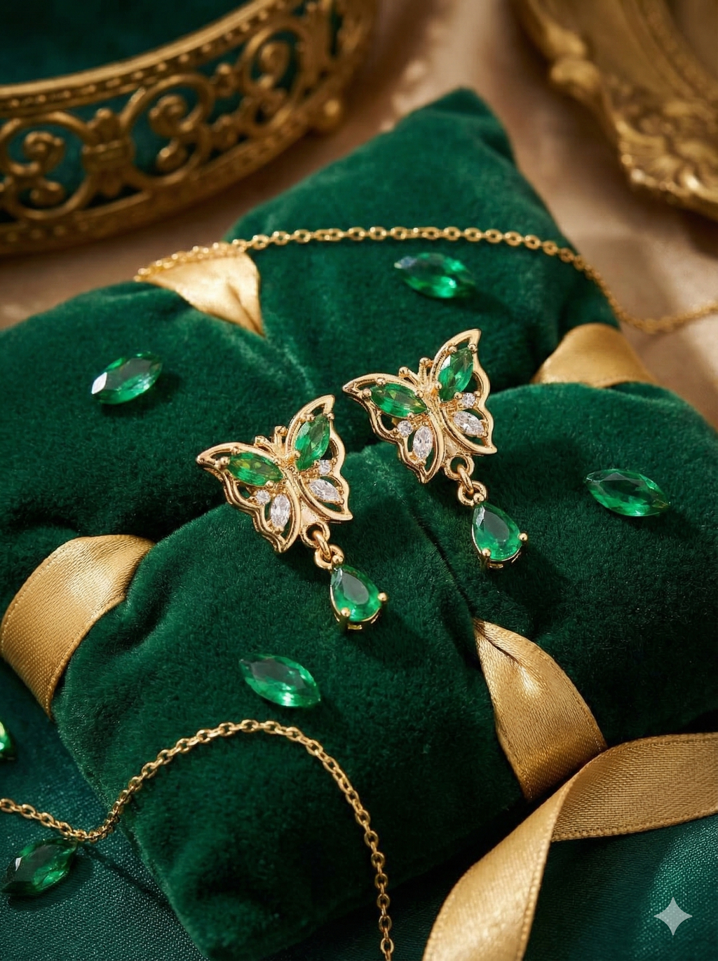 Butterfly Charm Hoop Drop Earrings – Red & Green