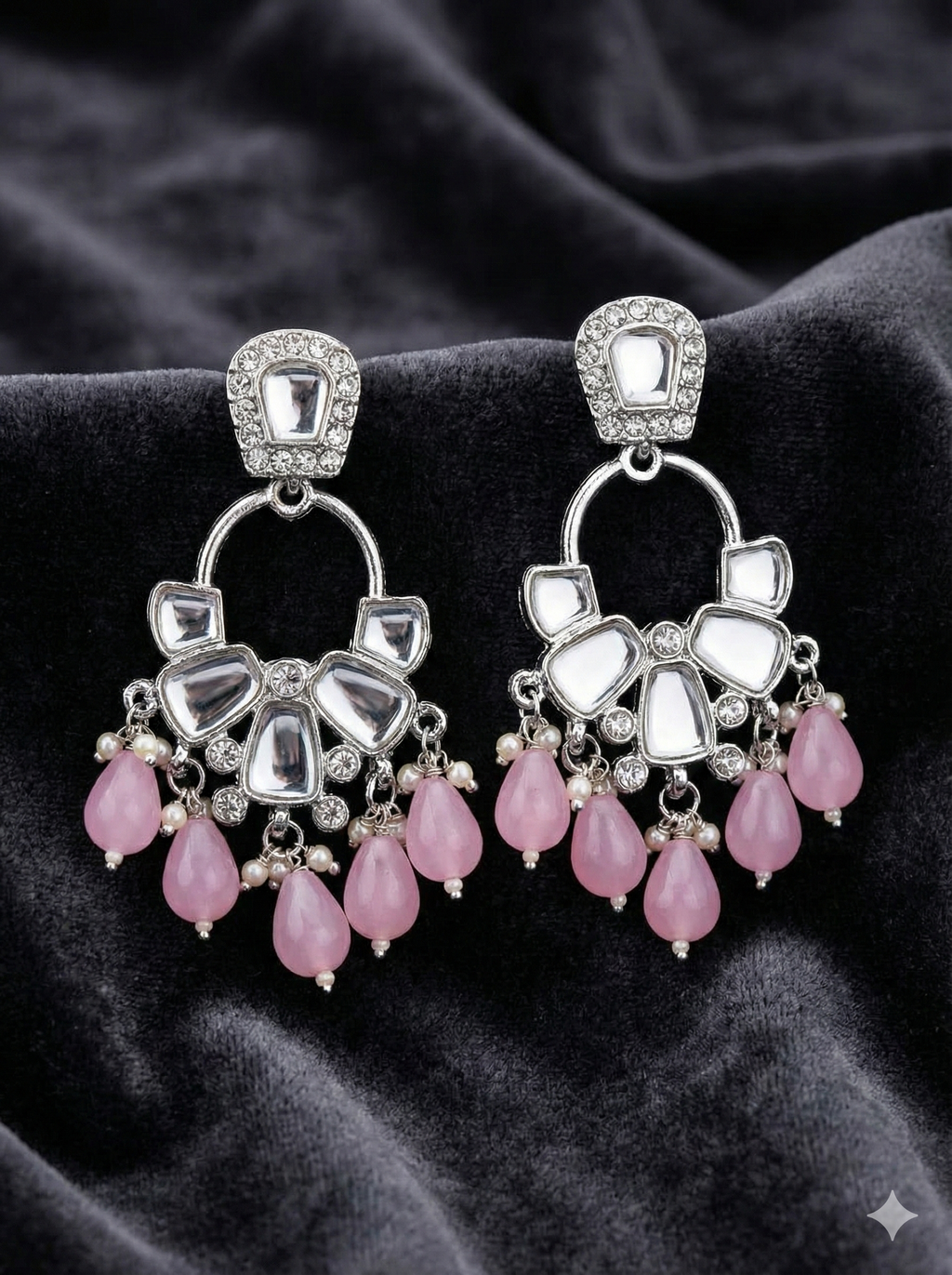 Beaded Mirror Chandbali Earrings
