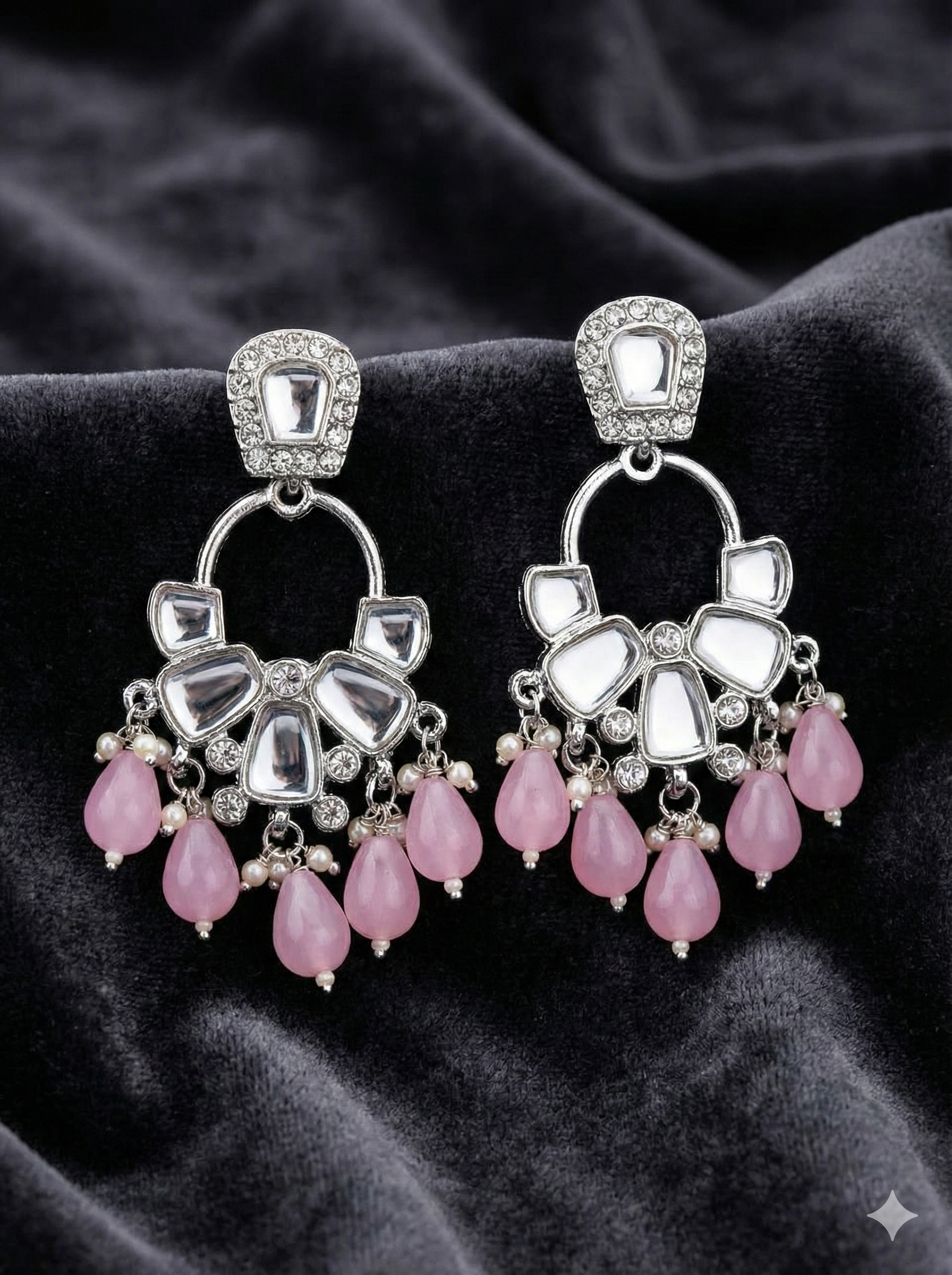 Beaded Mirror Chandbali Earrings