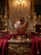 Ruby Floral Temple Necklace Set – Antique Gold Finish, Necklace + Earrings