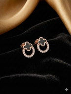 Korean Petite Black Flower Crystal Hoop Studs