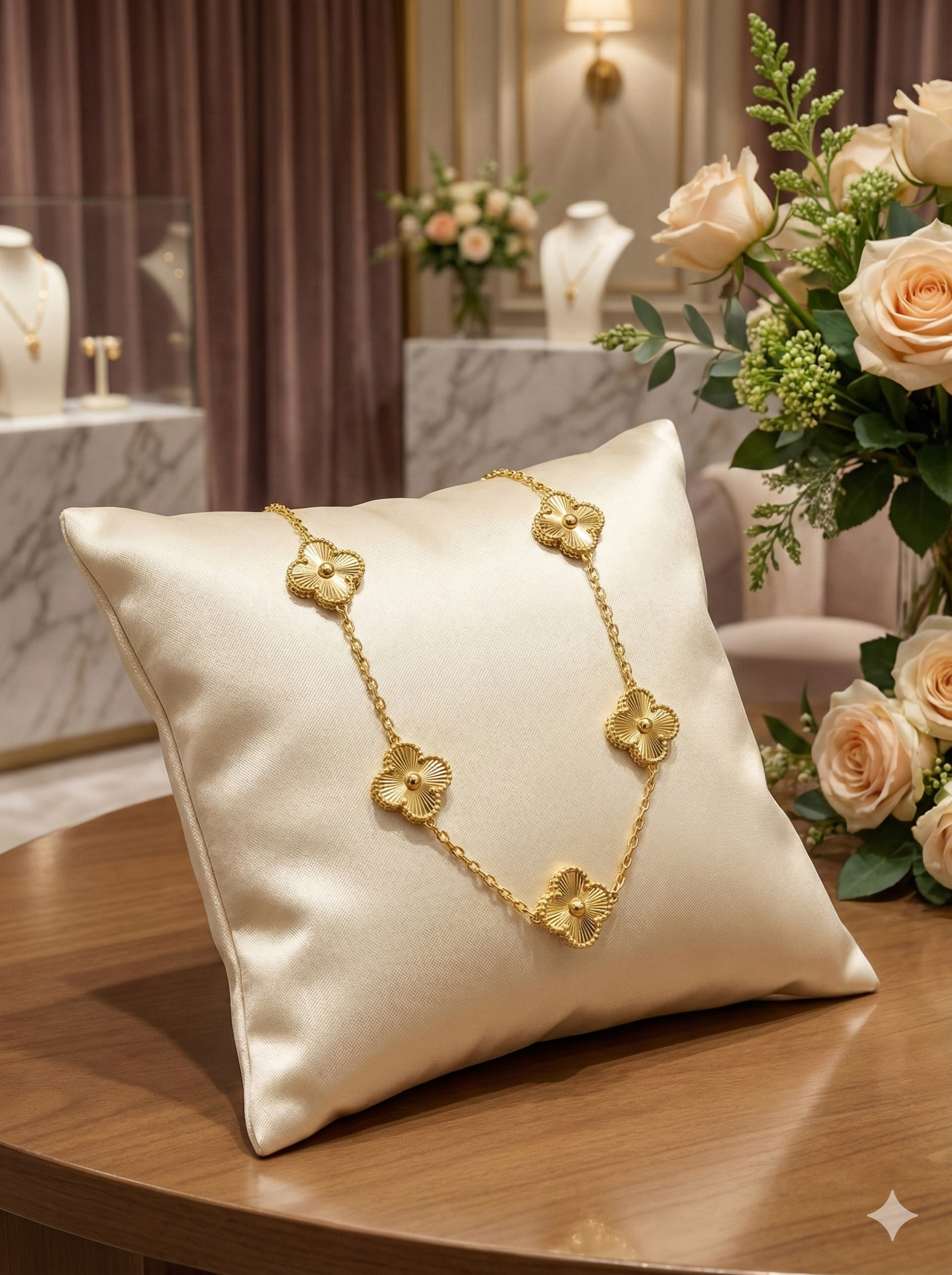 Gold Plated Floral Clover Necklace