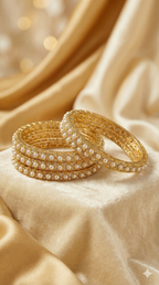 Royal Pearl Kada Bangles – Gold Plated | Pair of 2