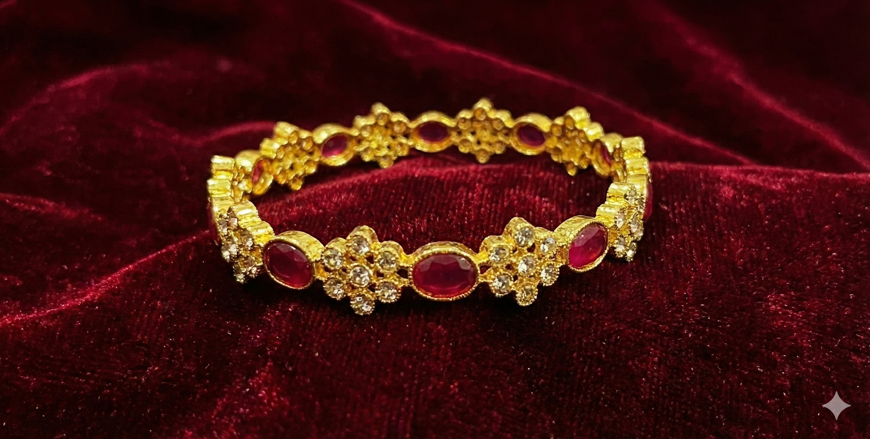 Traditional Ruby Blossom Kada Bangle – Pair of 2