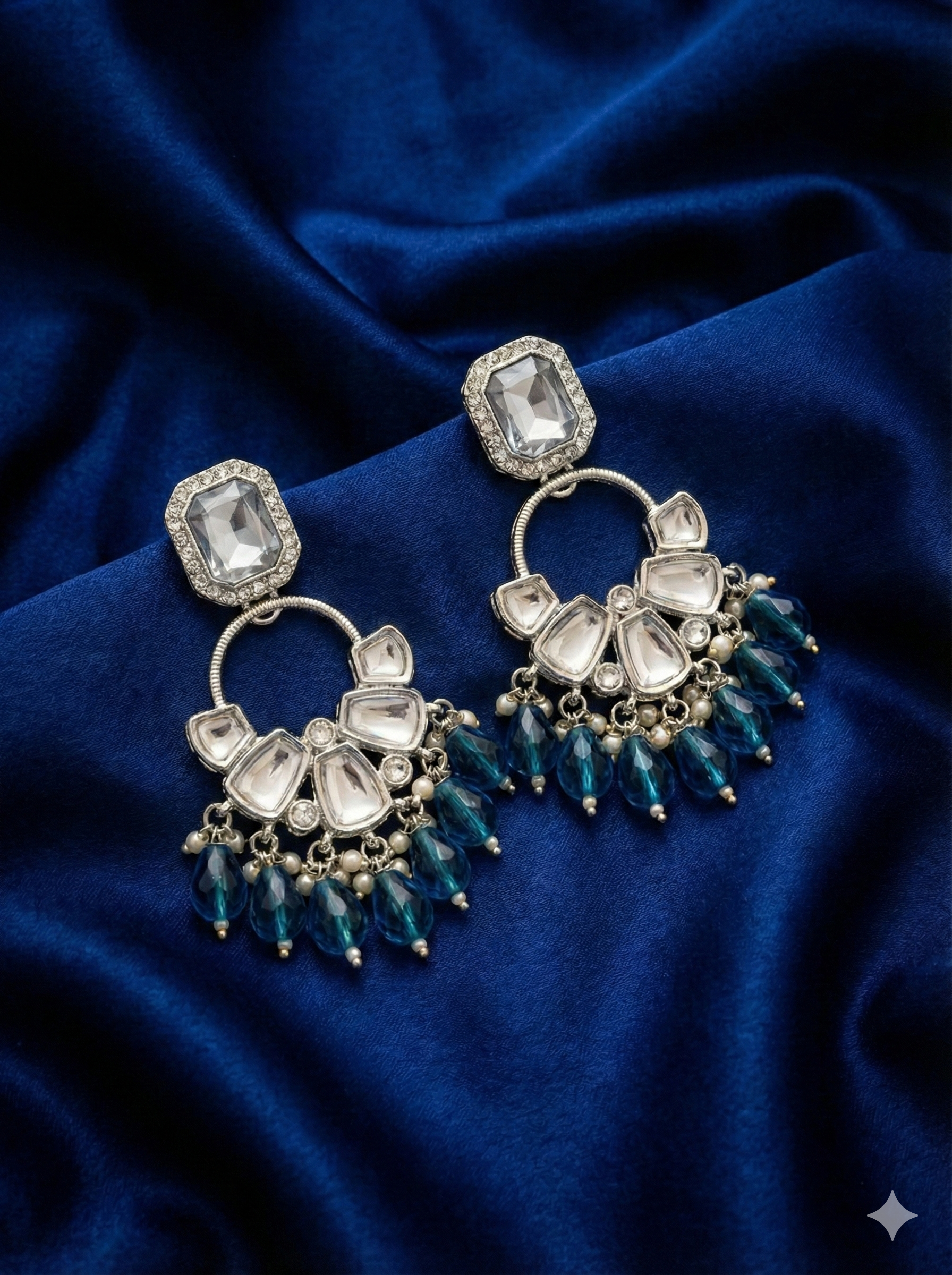 Beaded Mirror Chandbali Earrings