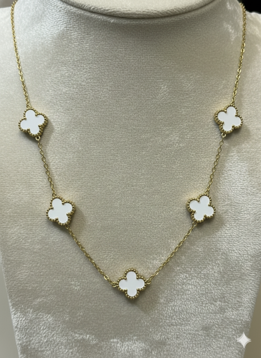 White Clover Enamel Necklace
