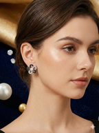 Black Flower Pearl Crystal Stud Earrings
