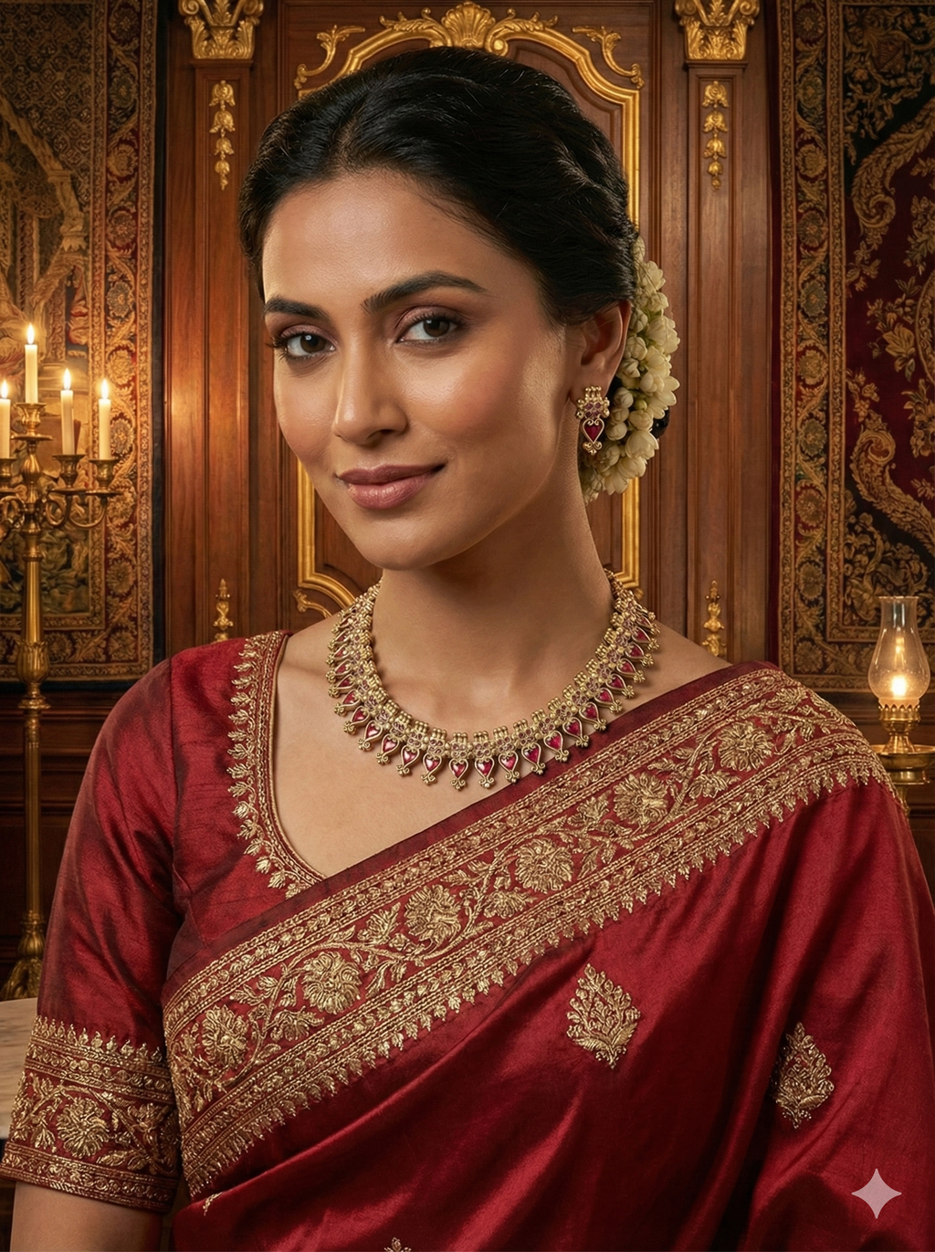 Antique Enamel Leaf Temple Choker Set – Necklace + Earrings