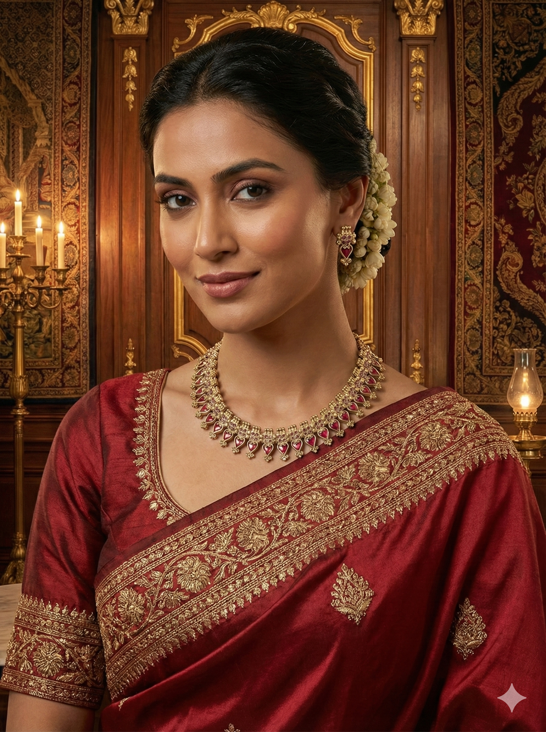 Antique Enamel Leaf Temple Choker Set – Necklace + Earrings