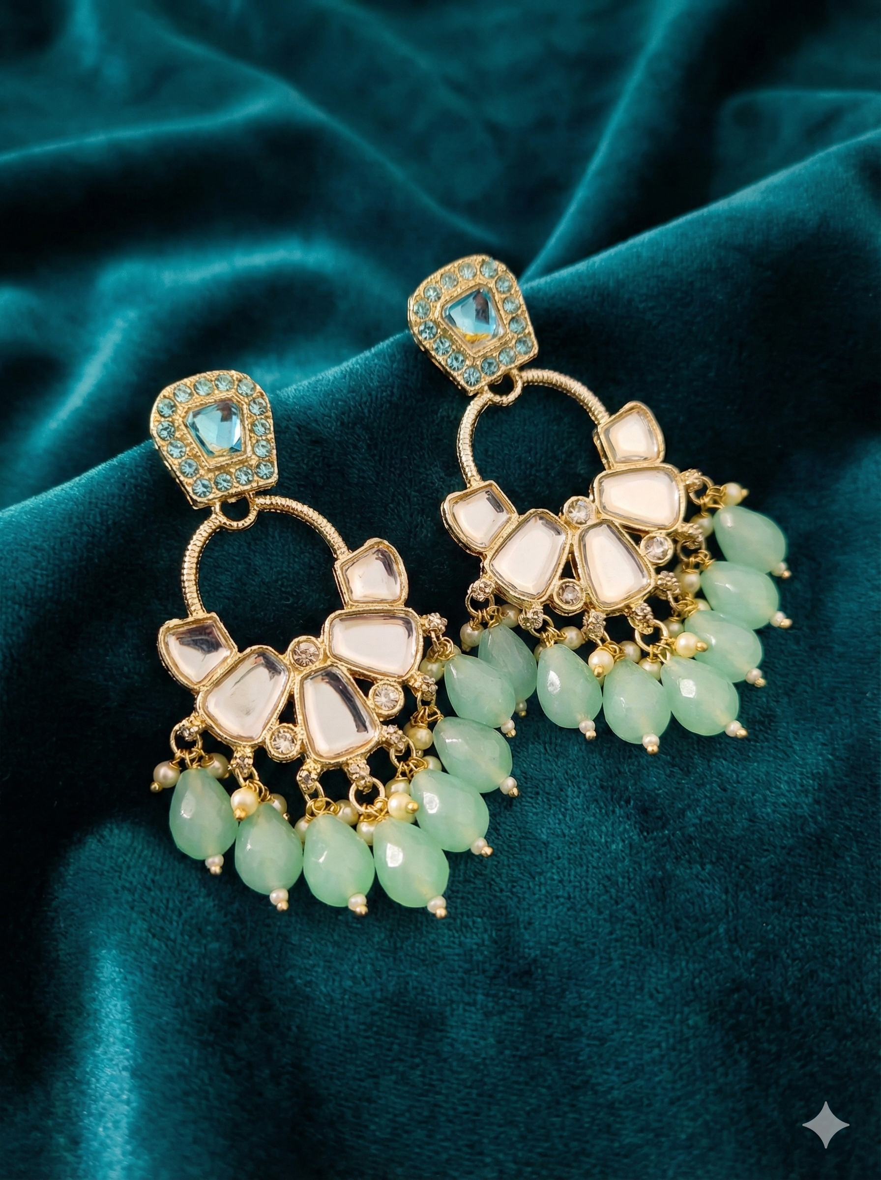 Beaded Mirror Chandbali Earrings