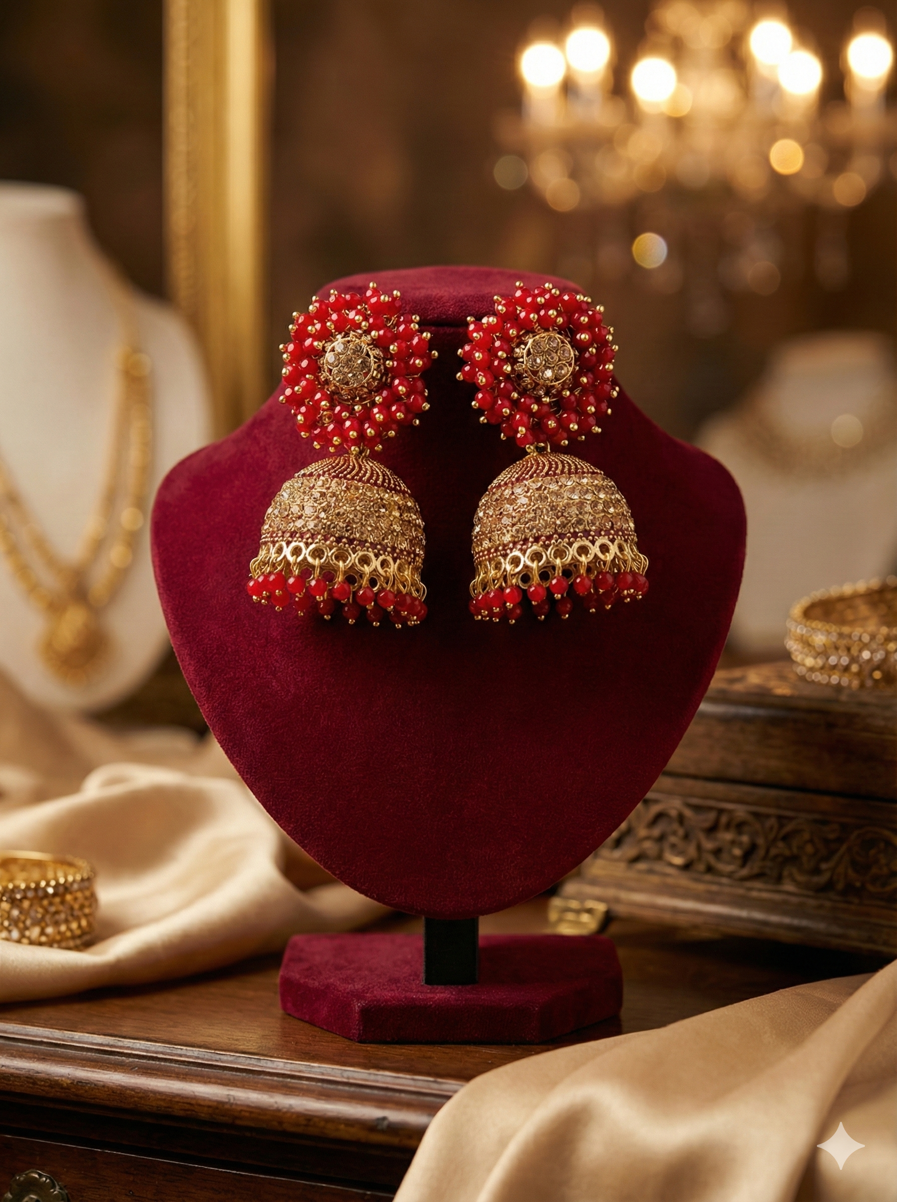 Floral Cluster Stone Jhumkas – Premium Collection