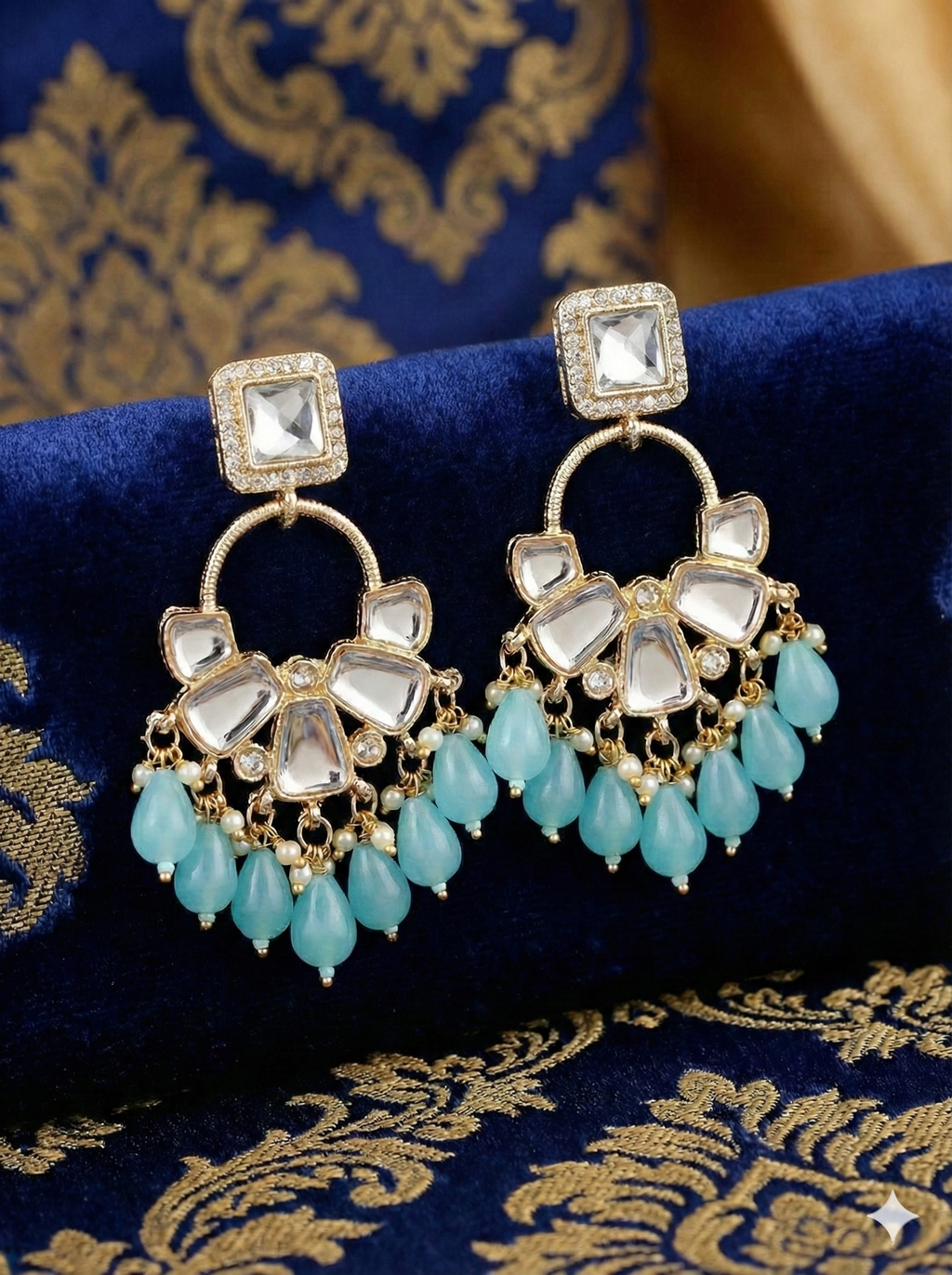 Beaded Mirror Chandbali Earrings