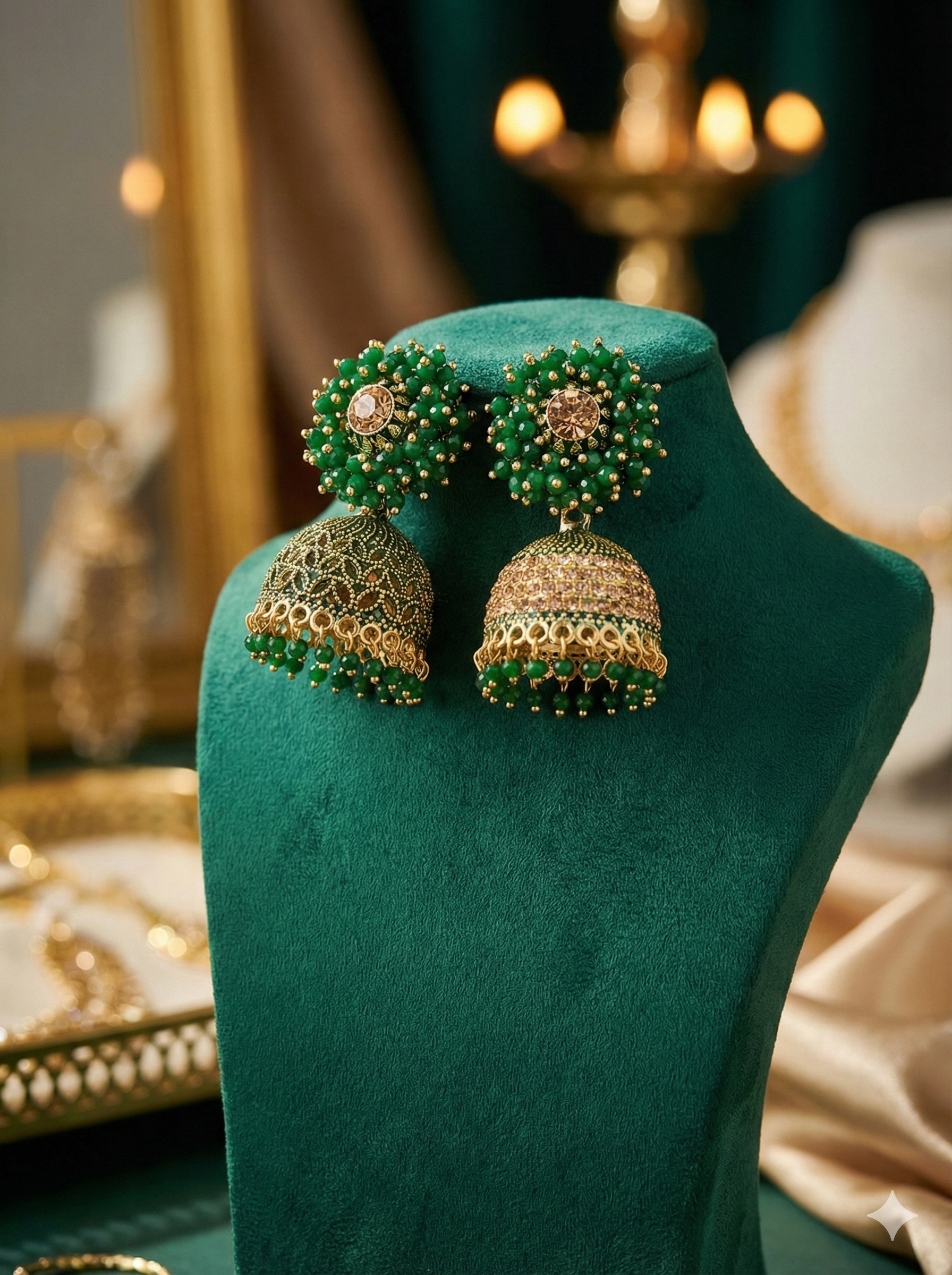 Floral Cluster Stone Jhumkas – Premium Collection