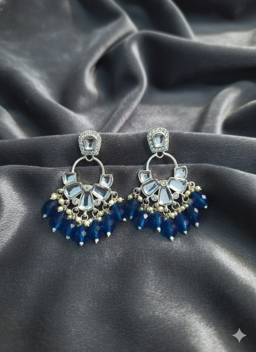 Beaded Mirror Chandbali Earrings