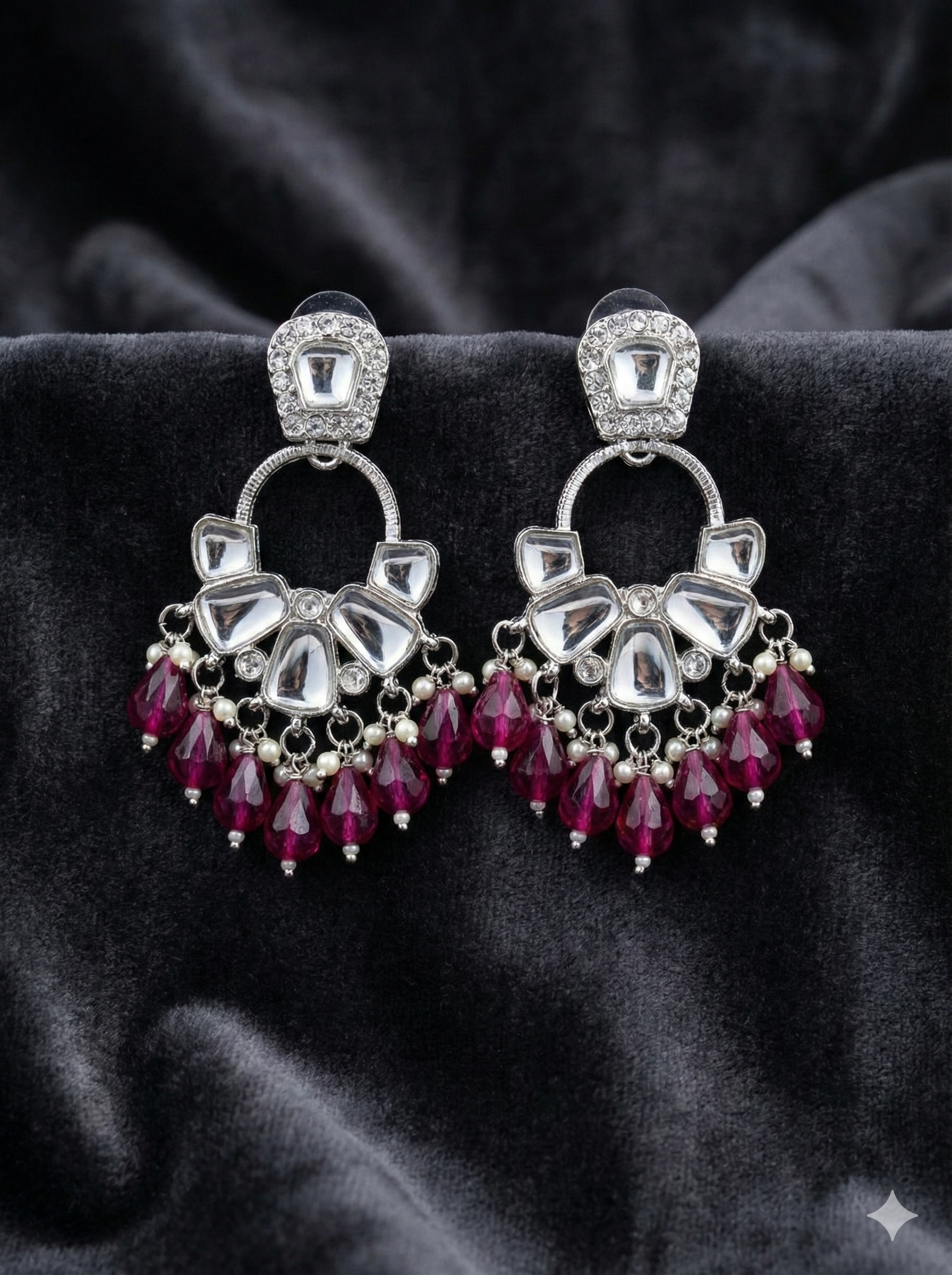 Beaded Mirror Chandbali Earrings