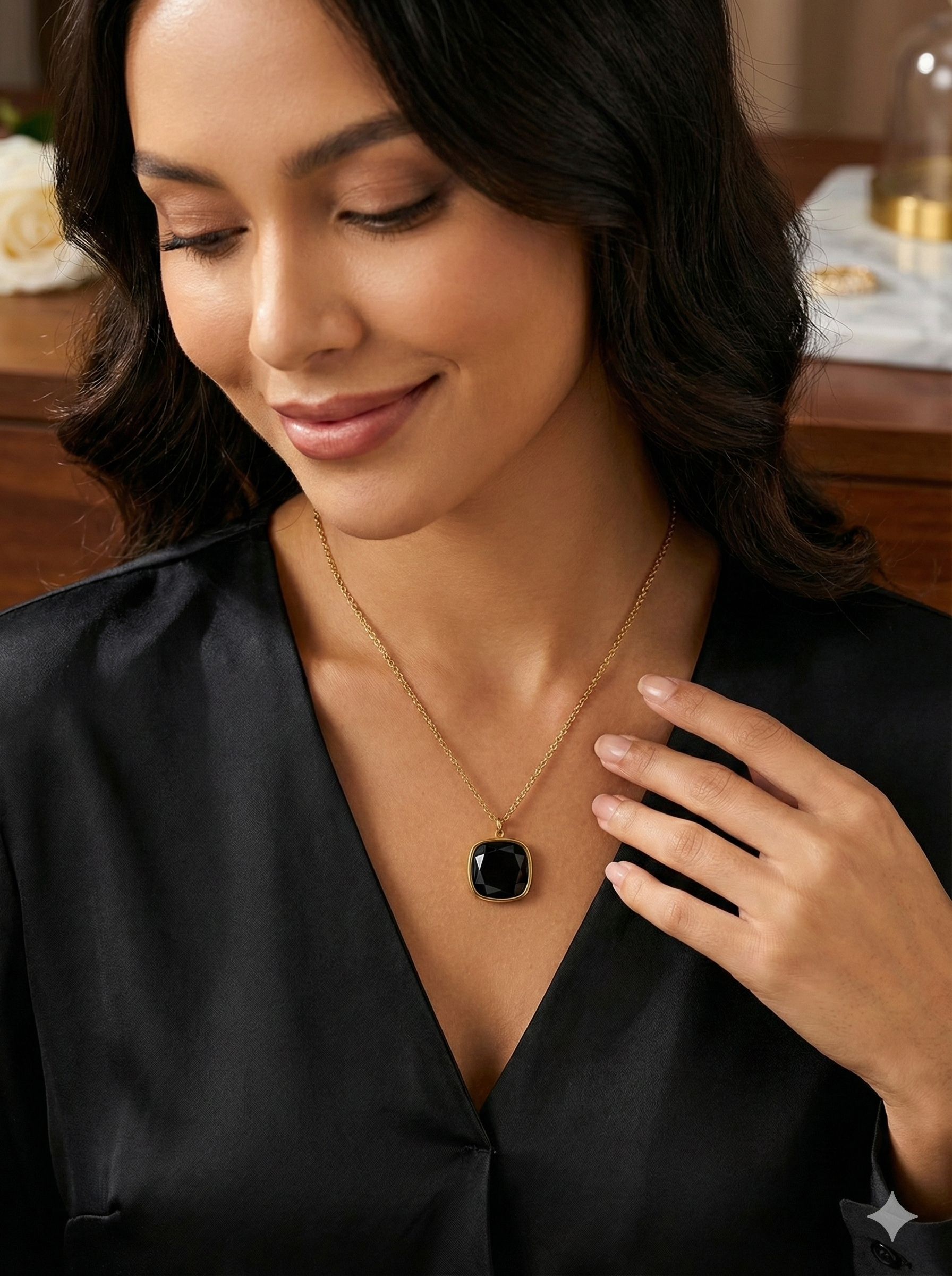 Black Enamel Pendant Necklace