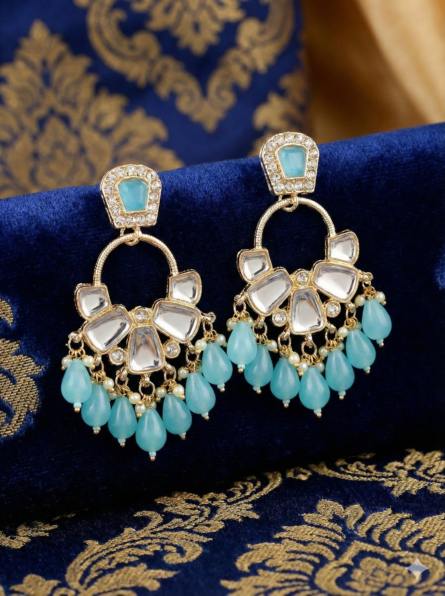 Beaded Mirror Chandbali Earrings