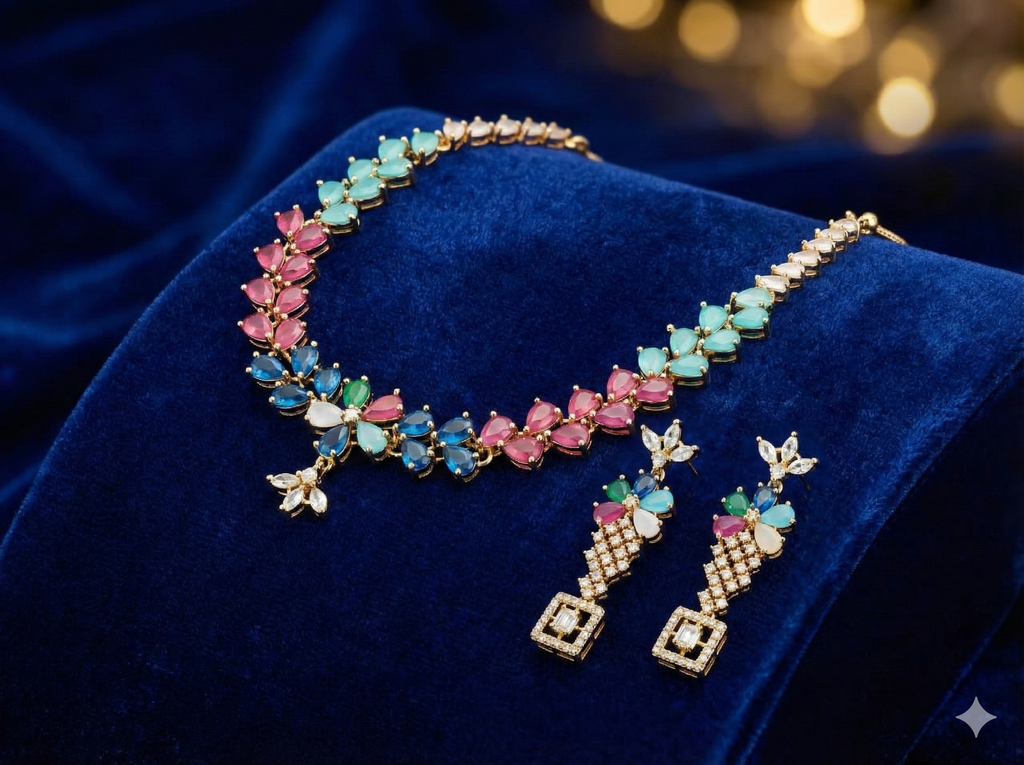 Multicolor Floral Designer Necklace Set