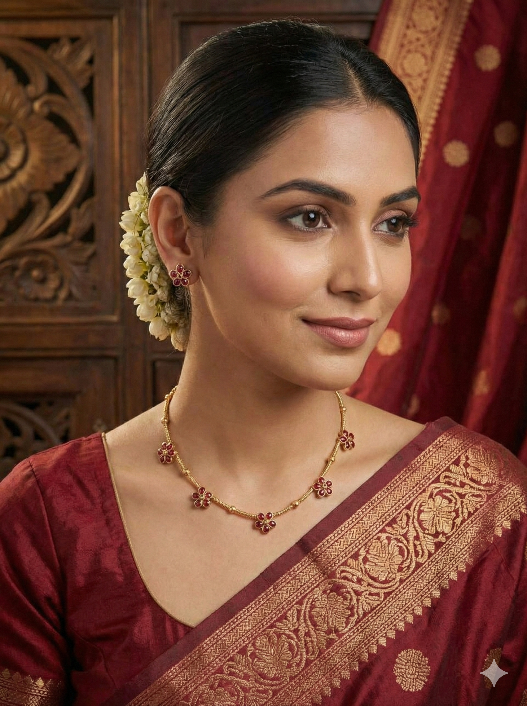 Floral Ruby Necklace Set – Gold-Plated Finish