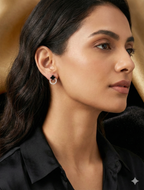 Korean Petite Black Flower Crystal Hoop Studs