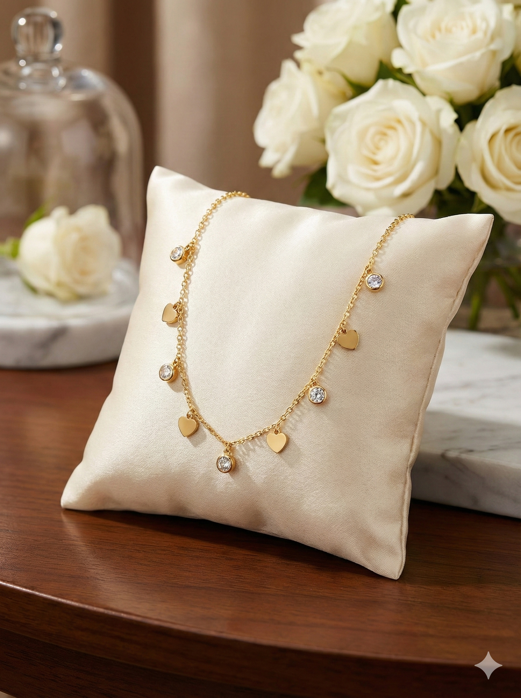 Daily Use Dainty Hearts & Sparkle Charm Necklace