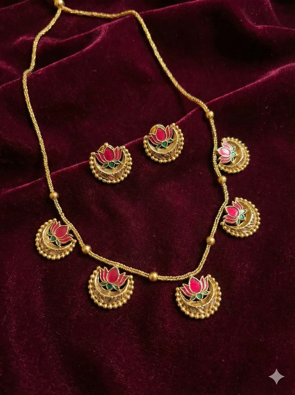 Lotus Motif Gold-Plated Temple Necklace Set