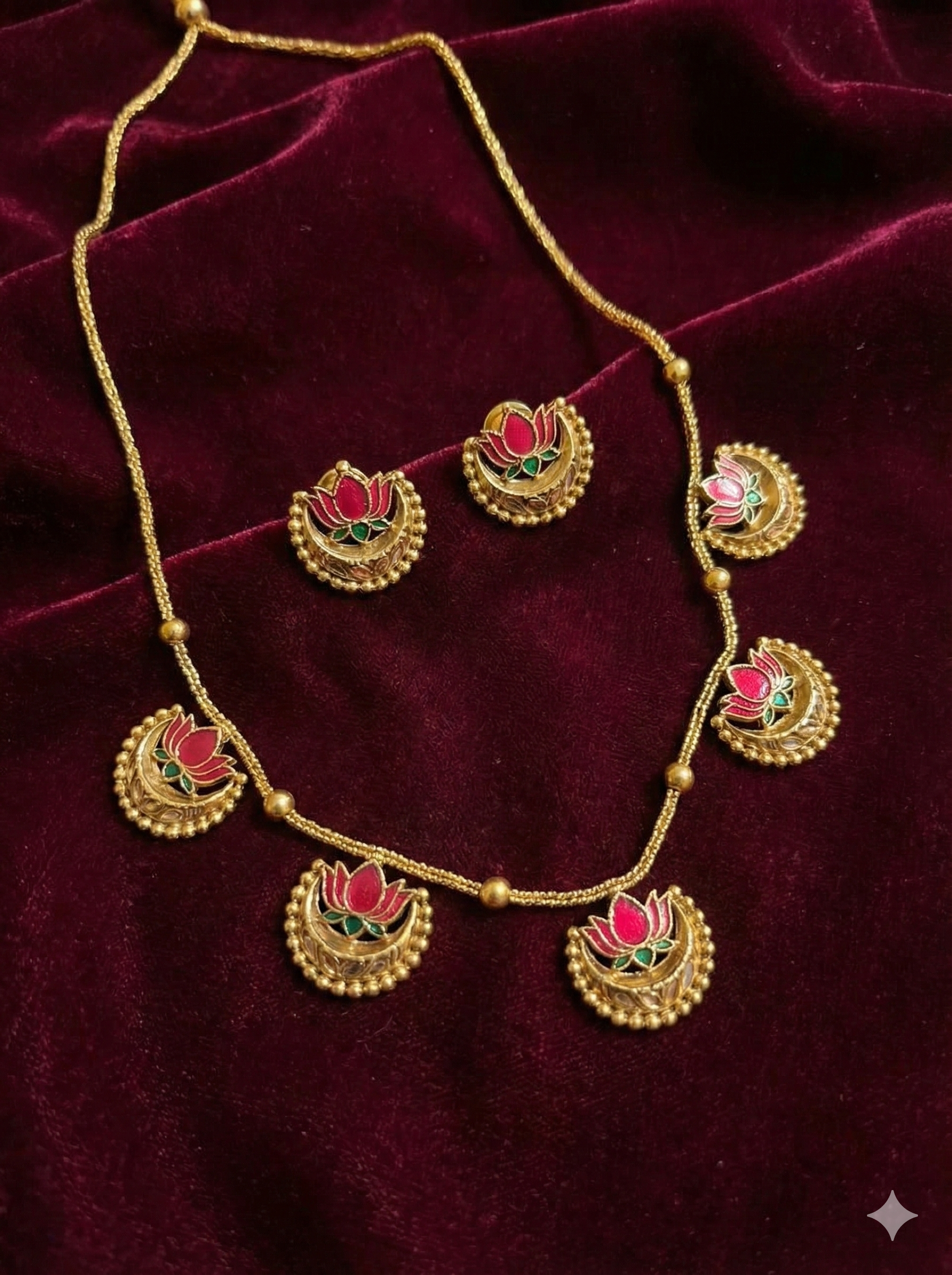 Lotus Motif Gold-Plated Temple Necklace Set