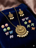 Antique Lakshmi Mangal Sutra with Earrings – Pearl Drop Design