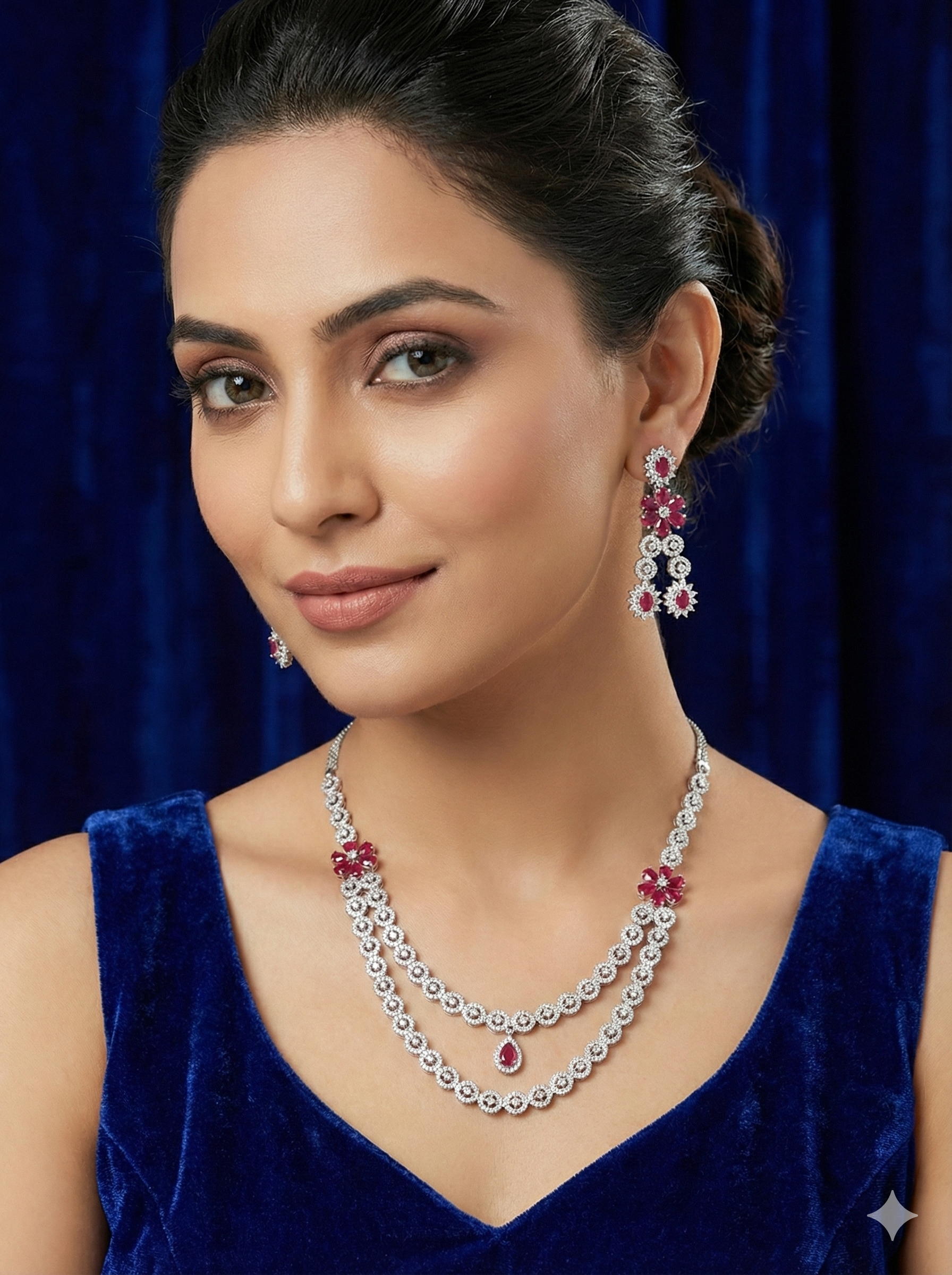 Ruby Blossom AD Necklace Set