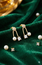 Pearl & AD Dual Charm Drop Earrings