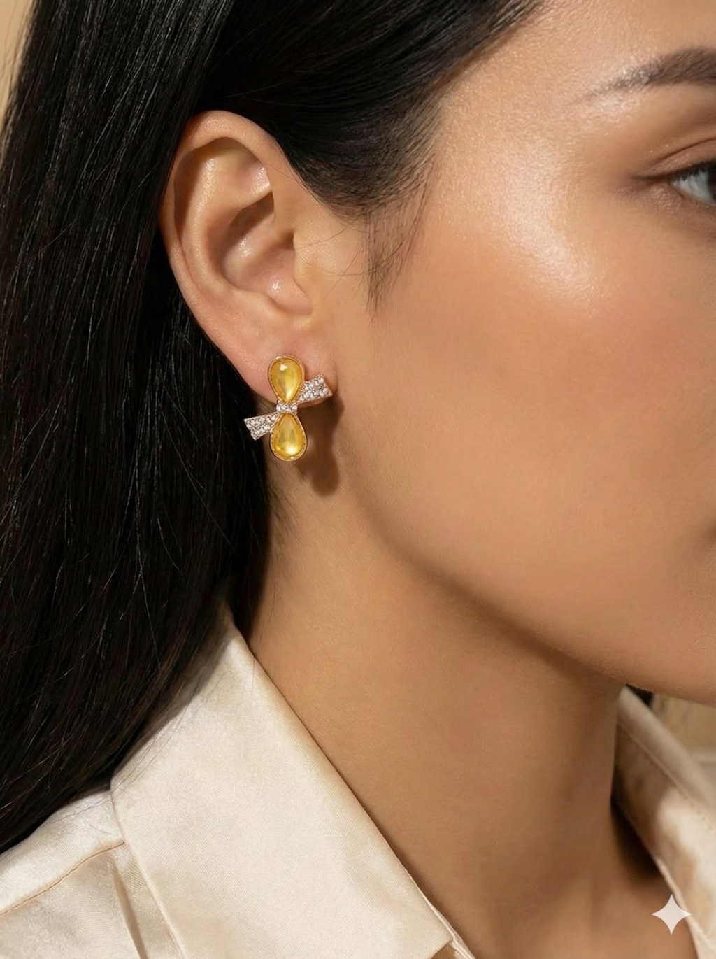 Korean Bow Charm Enamel Stud Earrings