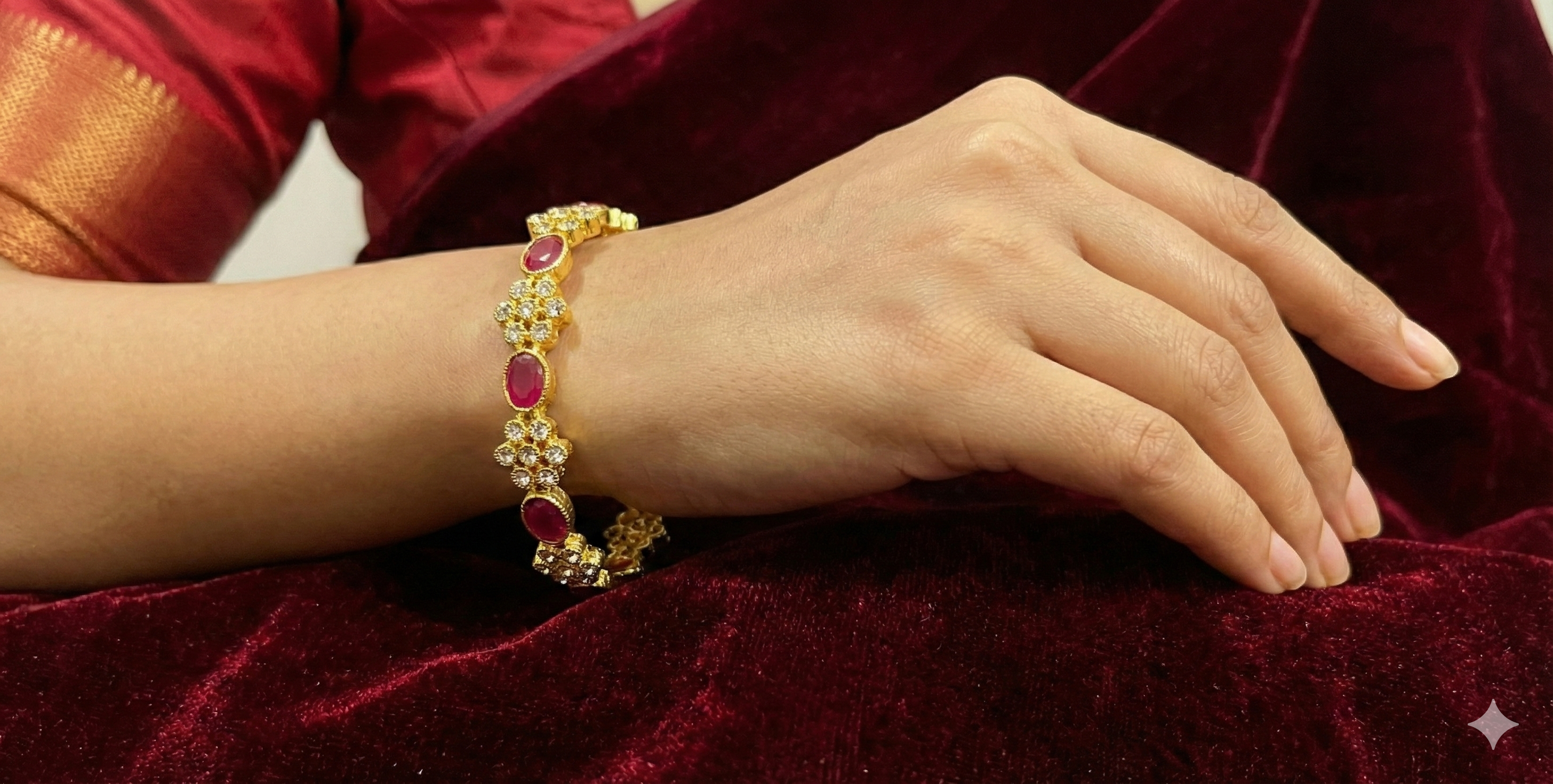 Traditional Ruby Blossom Kada Bangle – Pair of 2