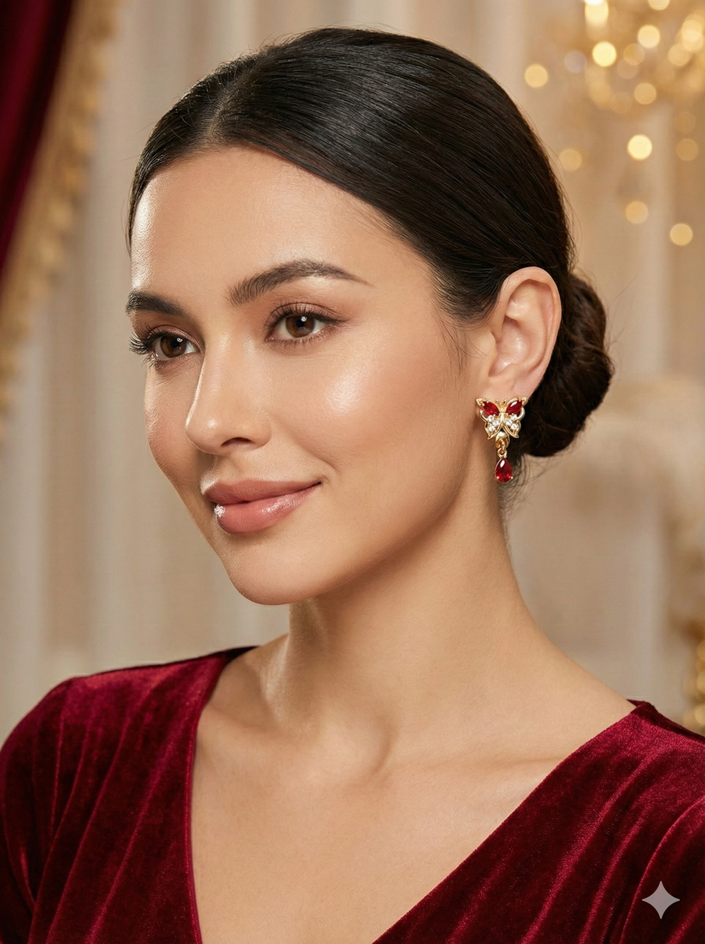 Butterfly Charm Hoop Drop Earrings – Red & Green