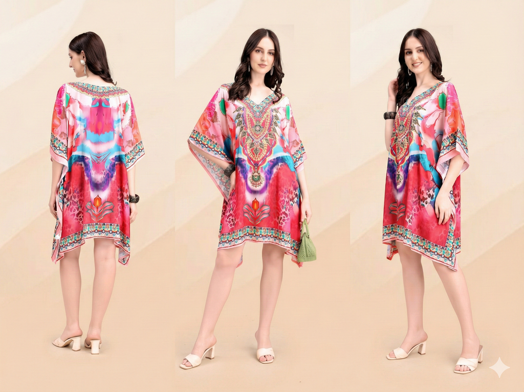 Vibrant Pink Designer Short Kaftan