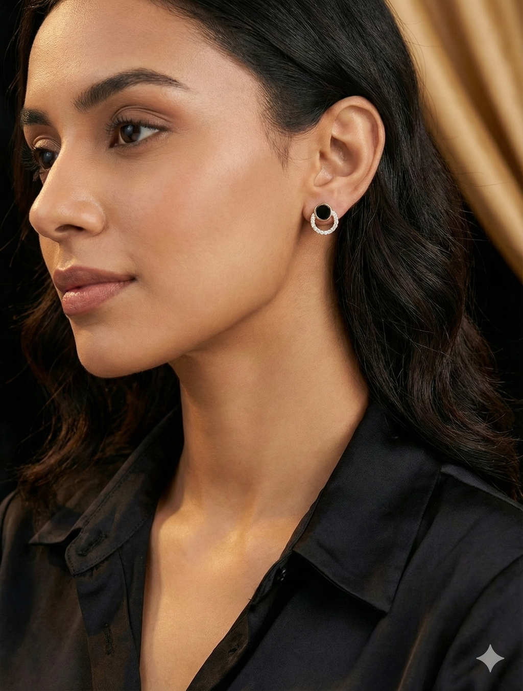 Black Crystal Loop Stud Earrings