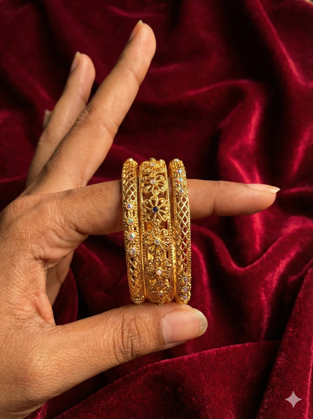 Royal Floral Gold Plated Bangle - Set of 3