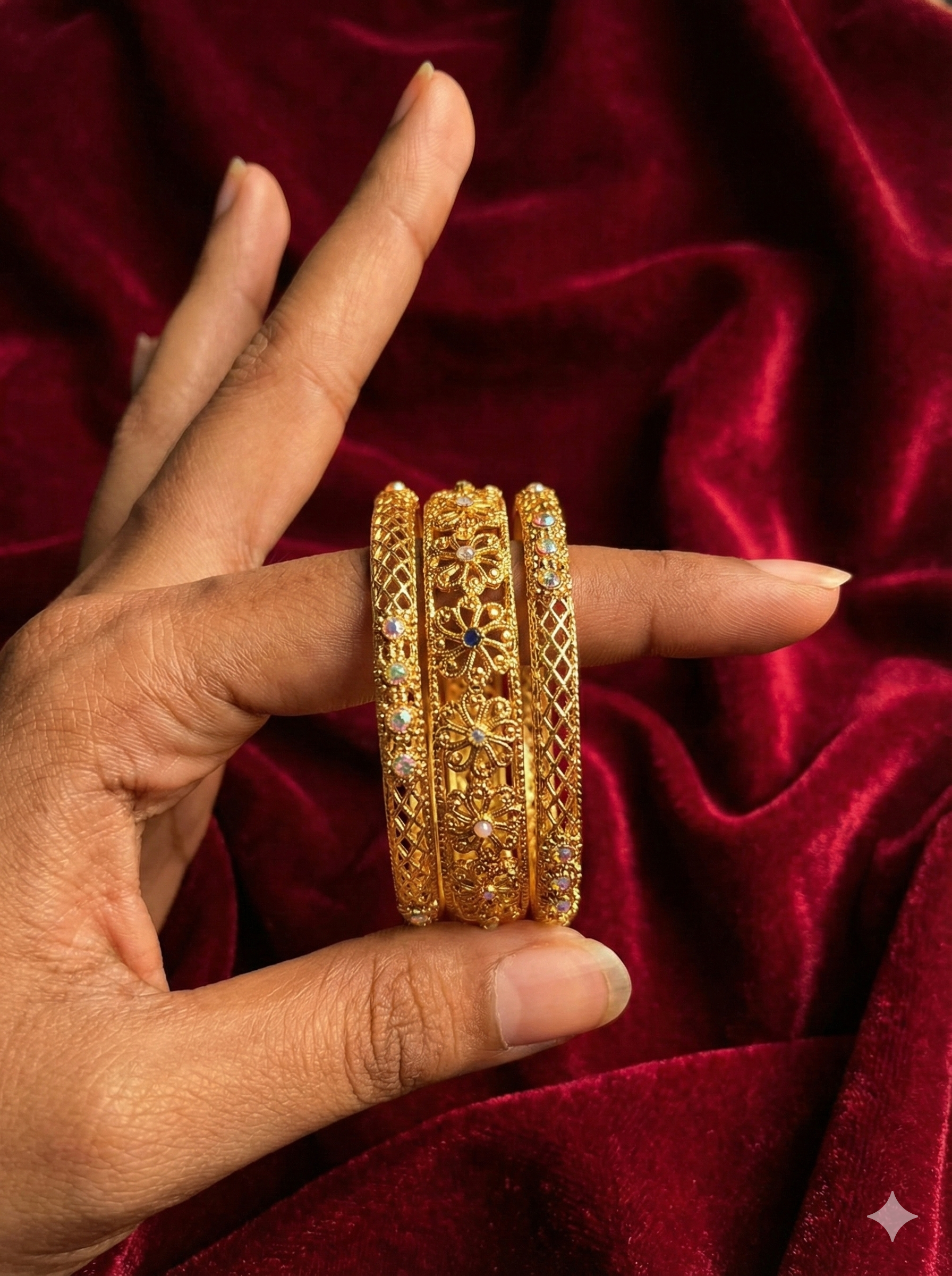 Royal Floral Gold Plated Bangle - Set of 3