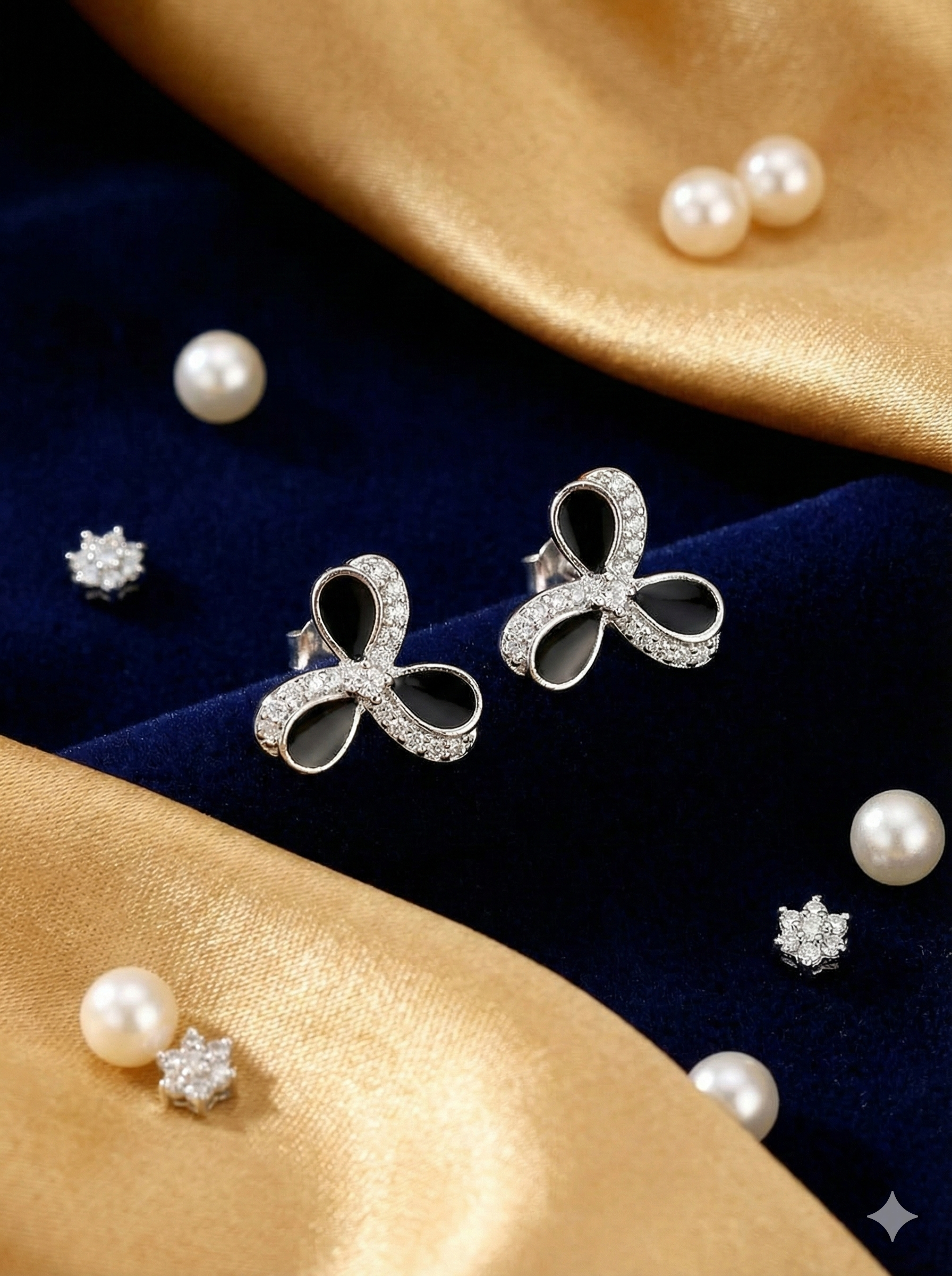 Silver Petal Crystal Stud Earrings