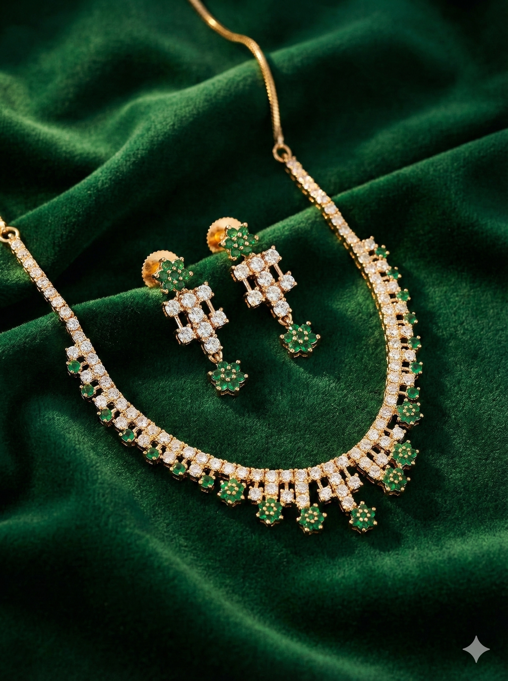 Emerald Blossom Design AD Necklace Set